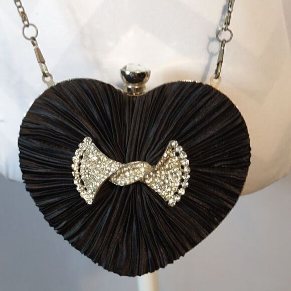 Heart Shaped Rhinestone Bow Crossbody Mini Bag - Picture 1 of 7